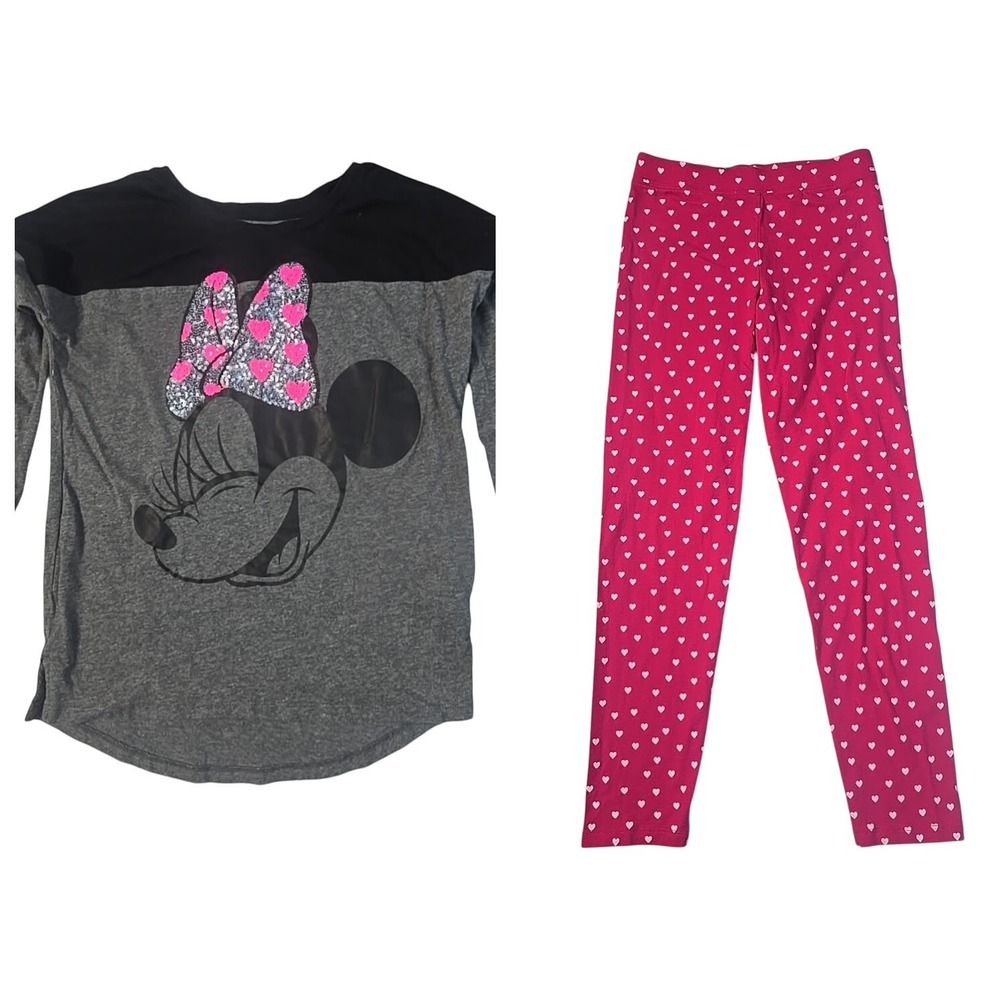 Gap Kids‎ Disney Minnie Mouse Girls XL 12 Gray Pink Sequin Top Leggings Set